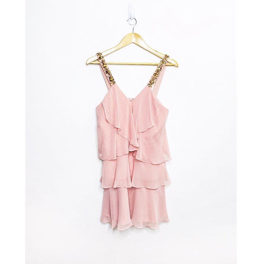BCBGMAXAZRIA - Light Shell Carlotta Ruffle Halter Dress - Picture 3 of 8